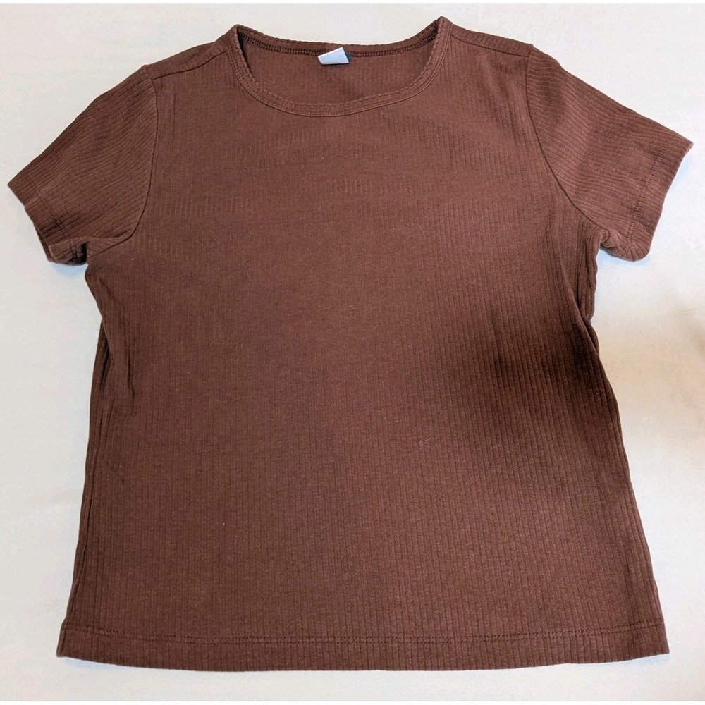 Old Navy Ribbed Shirt S Brown Short Sleeve Stretch Knit Basic Top Casual EUC